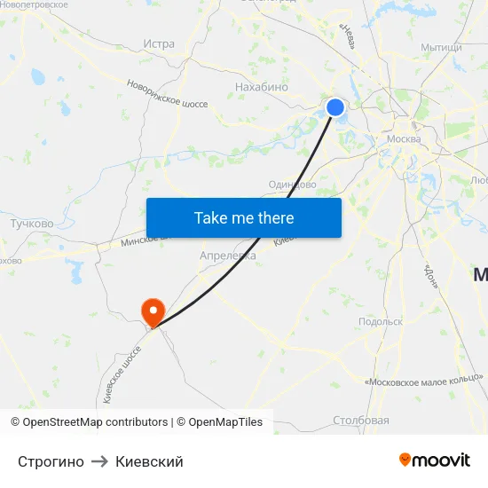 Строгино to Киевский map