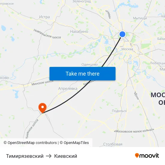 Тимирязевский to Киевский map