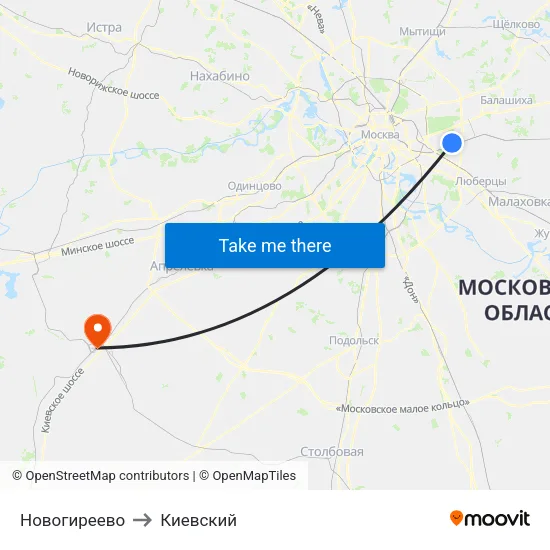 Новогиреево to Киевский map