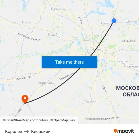Королёв to Киевский map