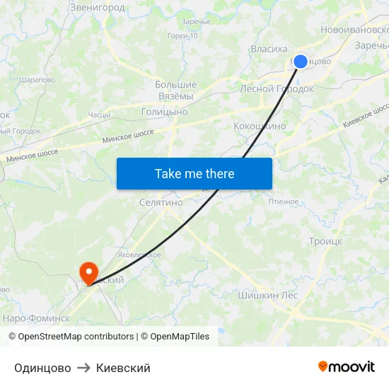 Одинцово to Киевский map