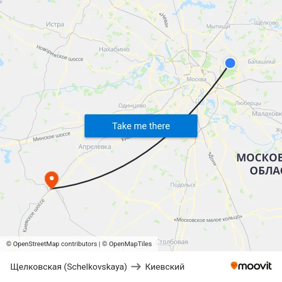 Щелковская (Schelkovskaya) to Киевский map