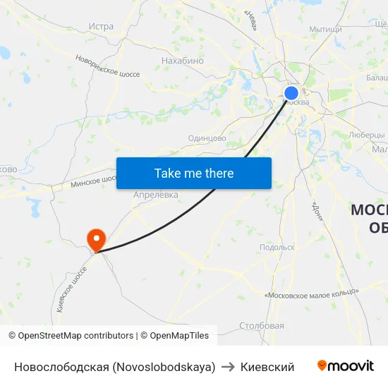 Новослободская (Novoslobodskaya) to Киевский map