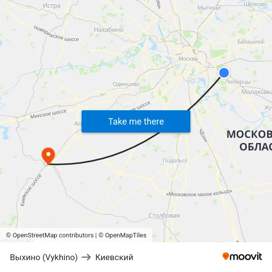 Выхино (Vykhino) to Киевский map
