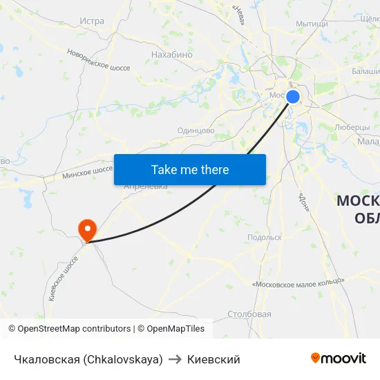 Чкаловская (Chkalovskaya) to Киевский map