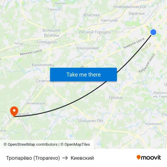 Тропарёво (Troparevo) to Киевский map