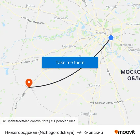 Нижегородская (Nizhegorodskaya) to Киевский map