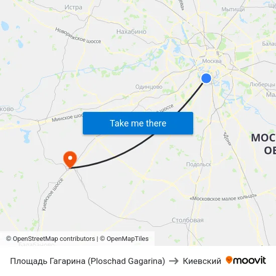 Площадь Гагарина (Ploschad Gagarina) to Киевский map