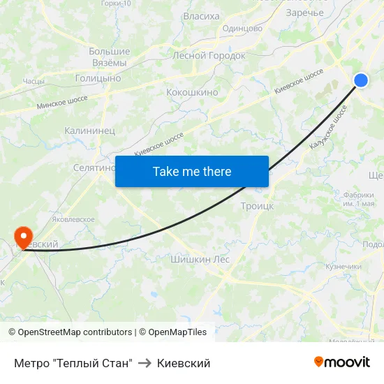 Метро "Теплый Стан" to Киевский map