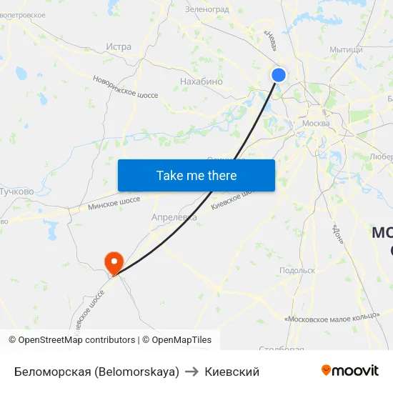 Беломорская (Belomorskaya) to Киевский map