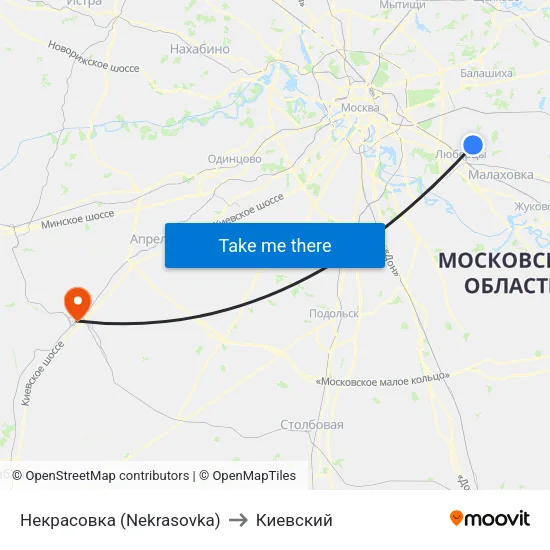 Некрасовка (Nekrasovka) to Киевский map