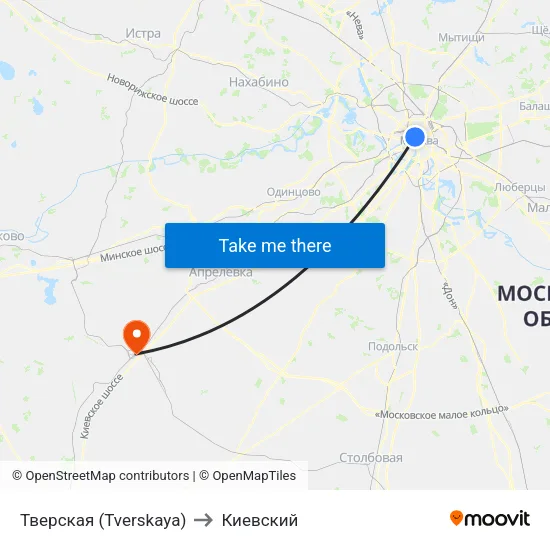 Тверская (Tverskaya) to Киевский map