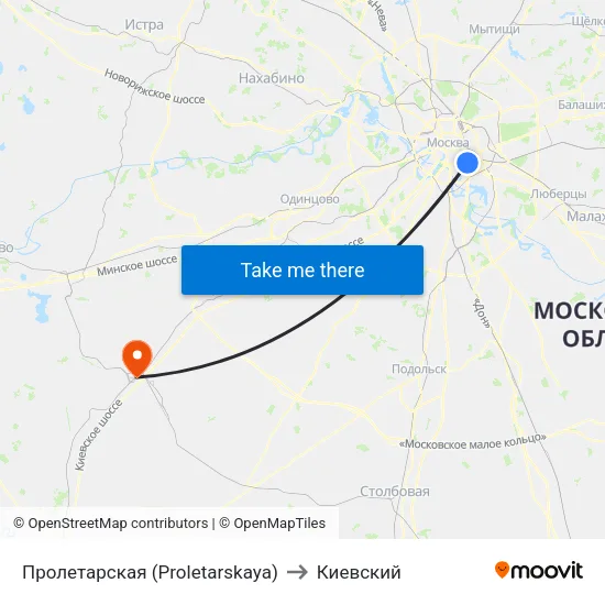 Пролетарская (Proletarskaya) to Киевский map