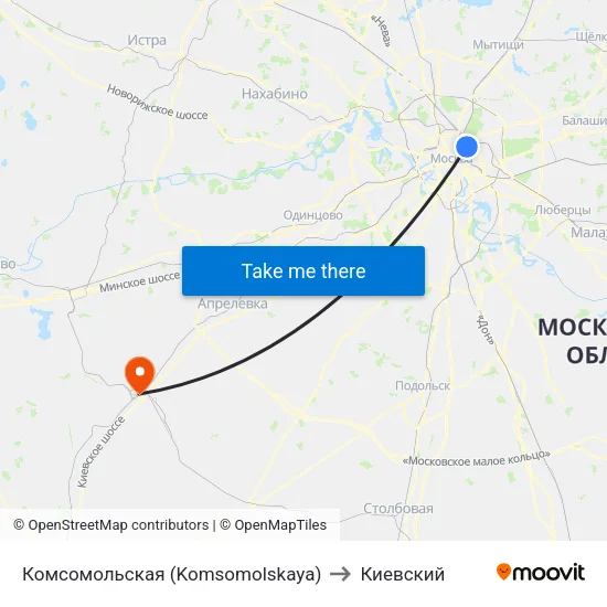 Комсомольская (Komsomolskaya) to Киевский map