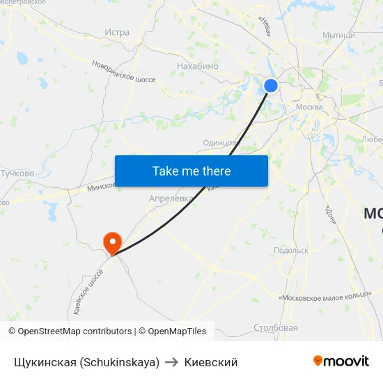 Щукинская (Schukinskaya) to Киевский map