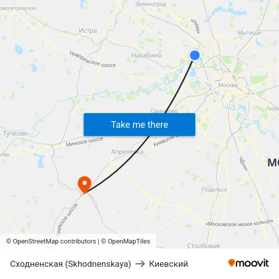 Сходненская (Skhodnenskaya) to Киевский map