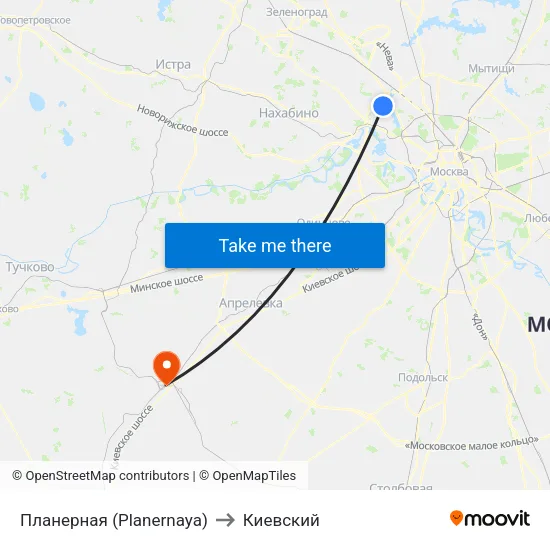 Планерная (Planernaya) to Киевский map