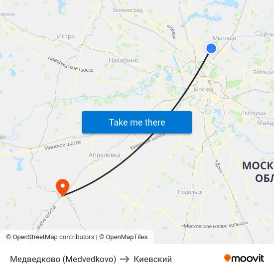 Медведково (Medvedkovo) to Киевский map