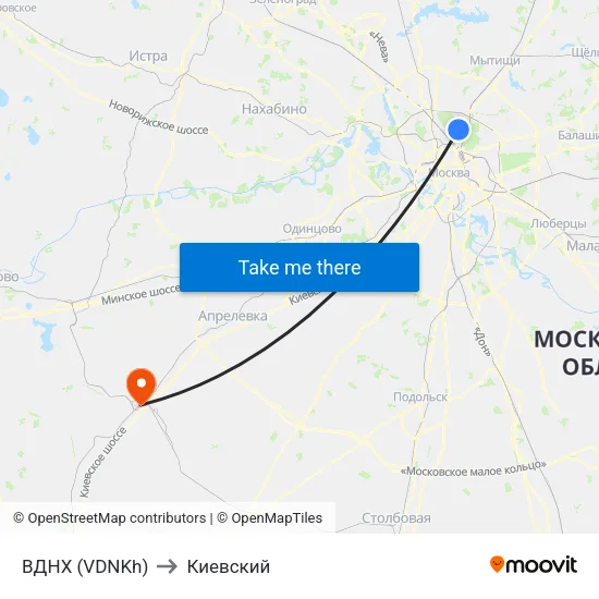 ВДНХ (VDNKh) to Киевский map