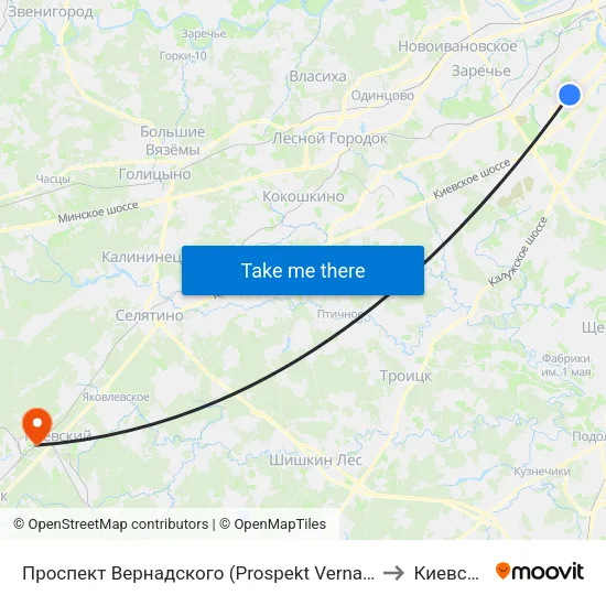 Проспект Вернадского (Prospekt Vernadskogo) to Киевский map