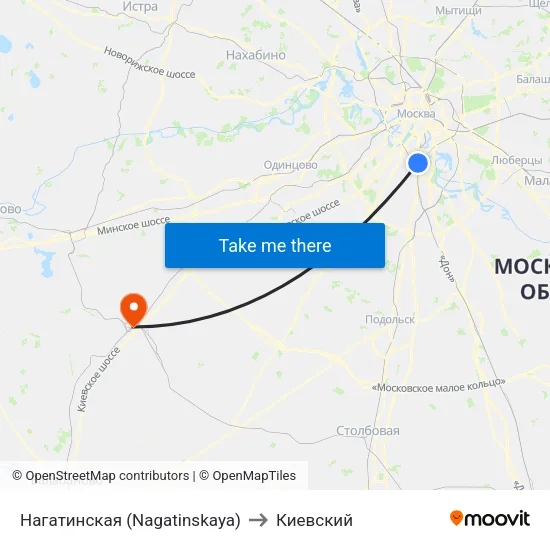 Нагатинская (Nagatinskaya) to Киевский map