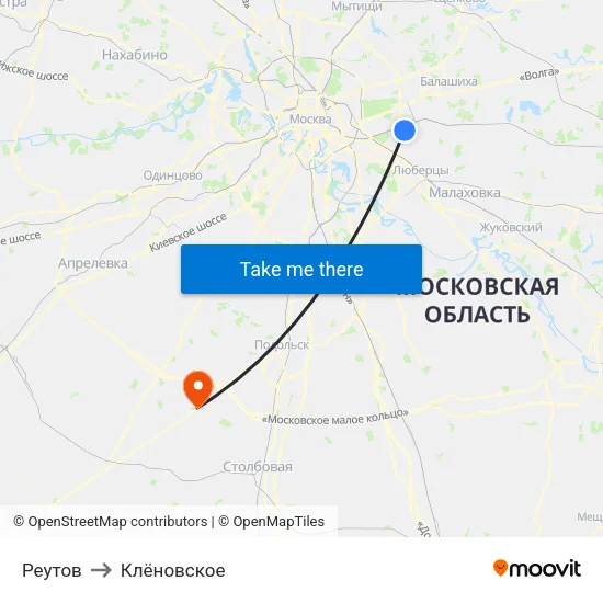 Реутов to Клёновское map
