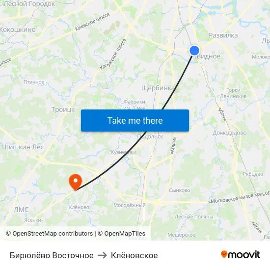 Бирюлёво Восточное to Клёновское map
