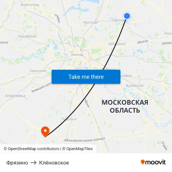 Фрязино to Клёновское map