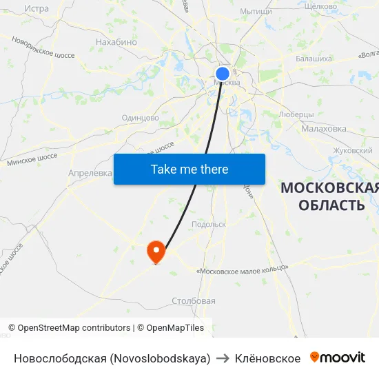Новослободская (Novoslobodskaya) to Клёновское map