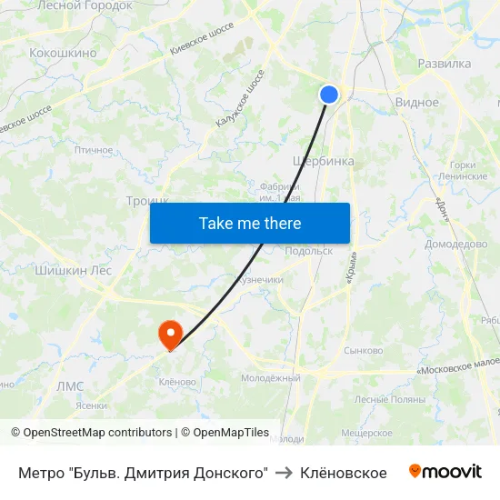Метро "Бульв. Дмитрия Донского" to Клёновское map