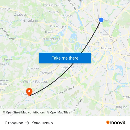 Отрадное to Кокошкино map