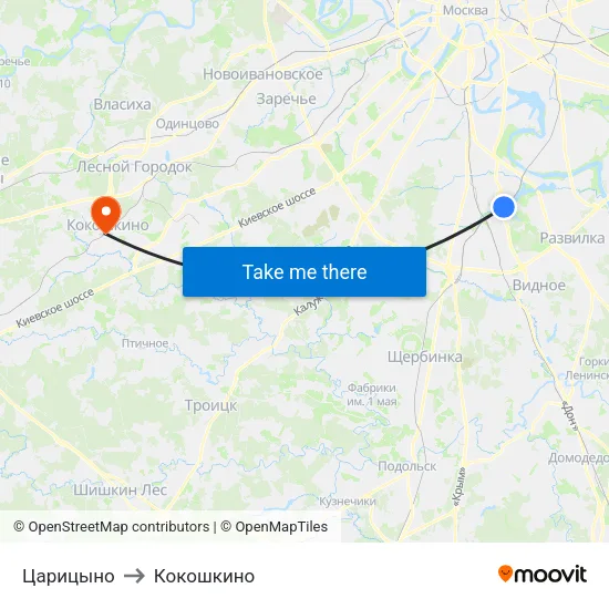 Царицыно to Кокошкино map