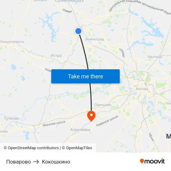 Поварово to Кокошкино map