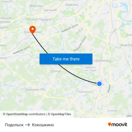 Подольск to Кокошкино map