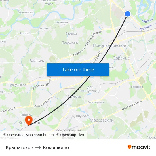 Крылатское to Кокошкино map