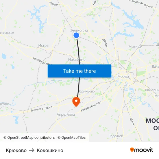 Крюково to Кокошкино map