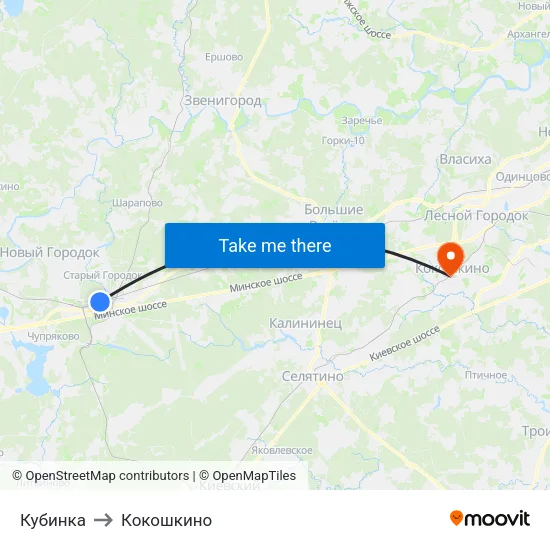 Кубинка to Кокошкино map