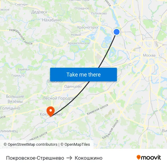 Покровское-Стрешнево to Кокошкино map