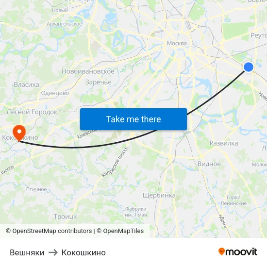 Вешняки to Кокошкино map