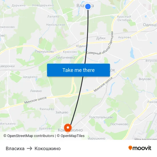 Власиха to Кокошкино map