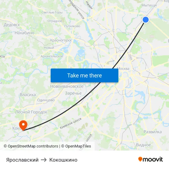 Ярославский to Кокошкино map