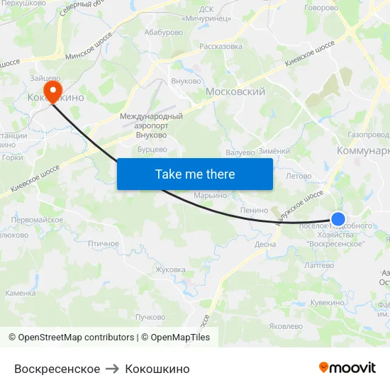 Воскресенское to Кокошкино map