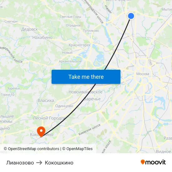 Лианозово to Кокошкино map