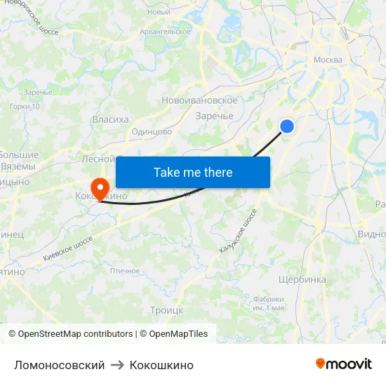 Ломоносовский to Кокошкино map
