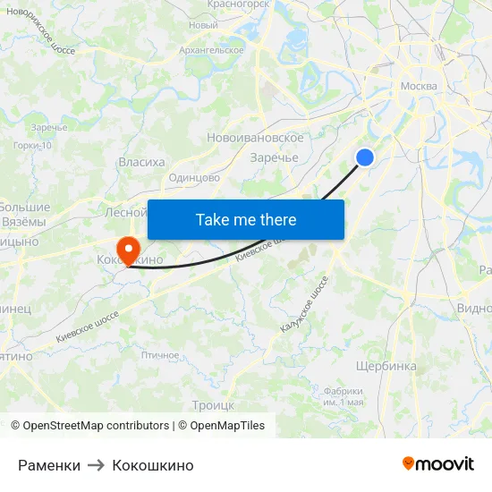 Раменки to Кокошкино map