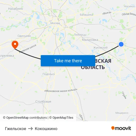 Гжельское to Кокошкино map