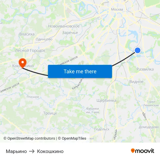 Марьино to Кокошкино map
