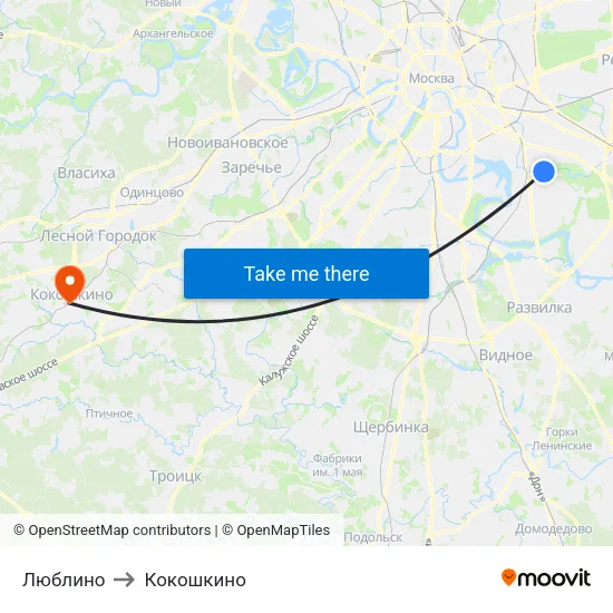 Люблино to Кокошкино map