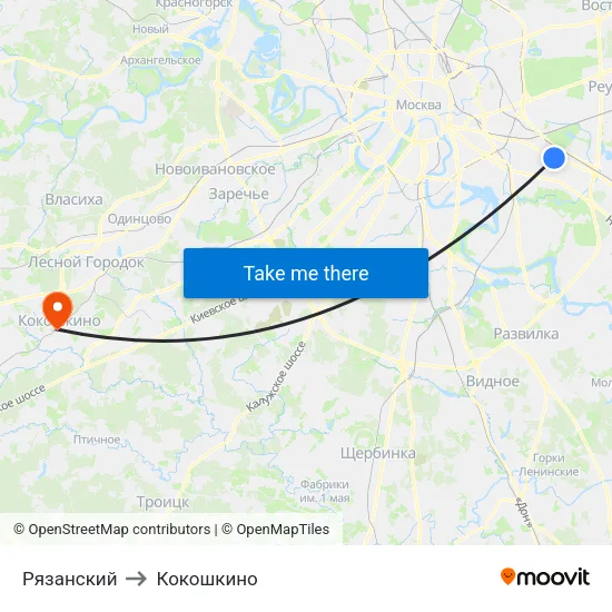Рязанский to Кокошкино map