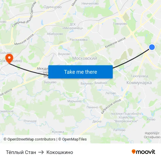 Тёплый Стан to Кокошкино map